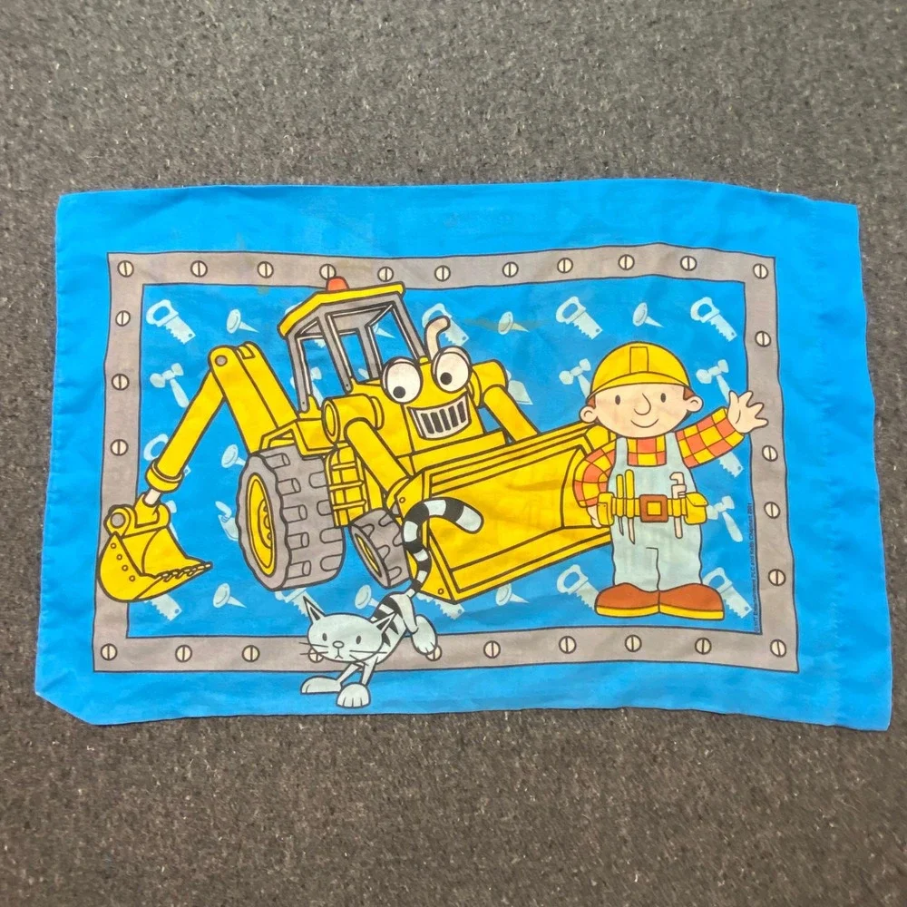 Bob the Builder Pillowcase Standard Kids Blue‎ Vintage 2001 Scoop Pilchard Cat